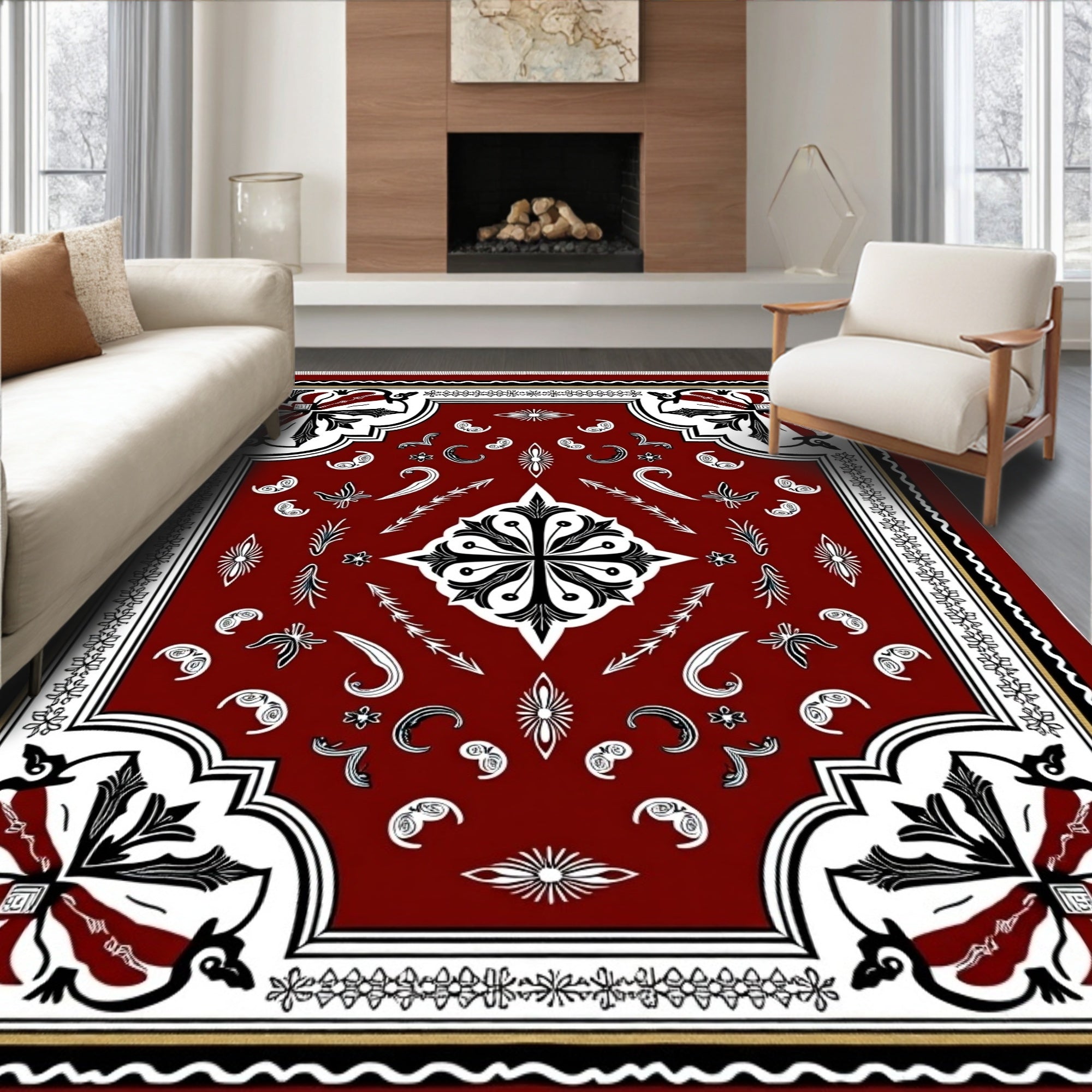 Crimson Intricate Floral Symmetry Rug