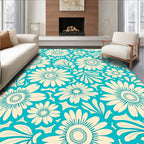 Aqua White Floral Daisy Medallions Rug