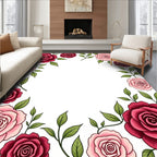 Crimson Pink Roses Botanical Border Rug