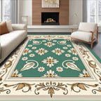 Victorian Teal Floral Medallion Border Rug
