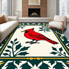 Bright Red Cardinal Botanical Border Rug