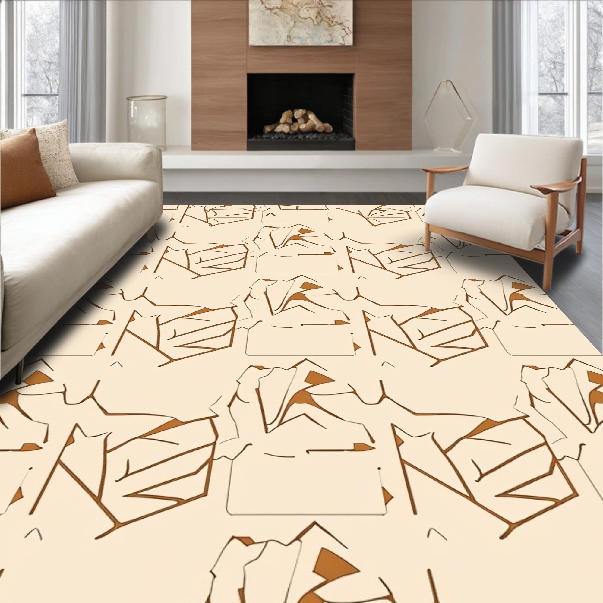 Abstract Brown Jagged Shapes Rug