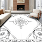 Classic Black White Floral Round Medallion Rug