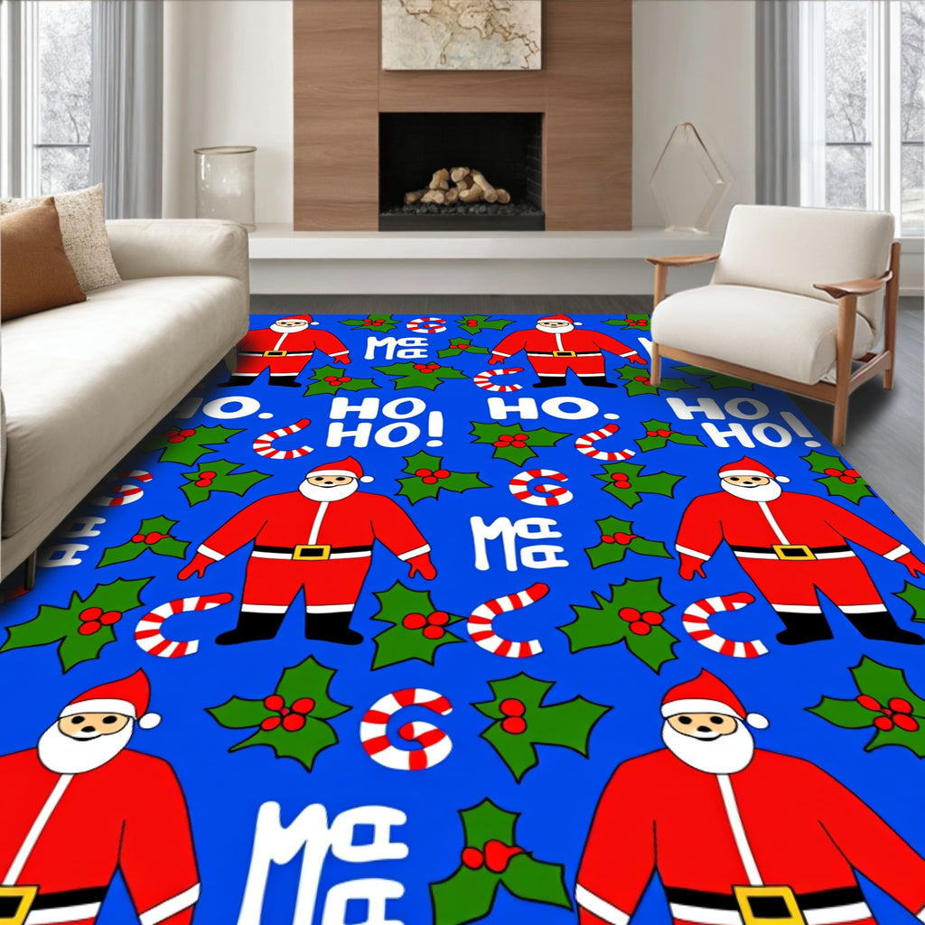 Merry Santa Claus Holly Candy Cane Rug