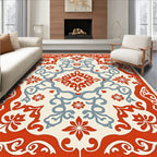Ornate Red Blue Floral Medallion Rug