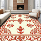 Crimson Ornamental Floral Border Rug