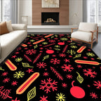 Retro Red Yellow Hot Dog Snowflakes Rug
