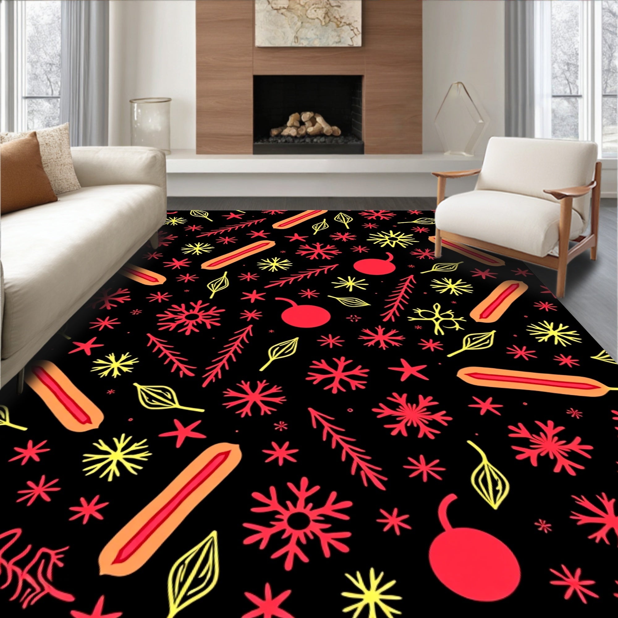 Retro Red Yellow Hot Dog Snowflakes Rug