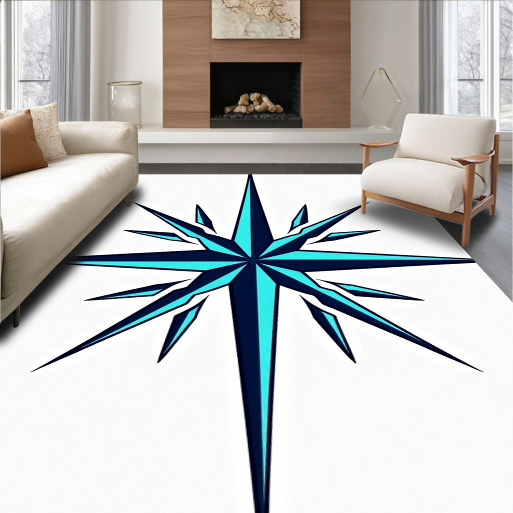 Aqua Teal Starburst Compass Rose Rug