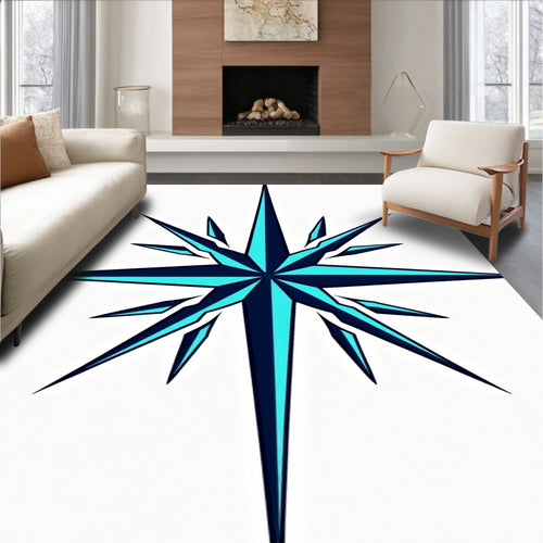 Aqua Teal Starburst Compass Rose Rug