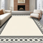 Classic Black and White Geometric Border Rug