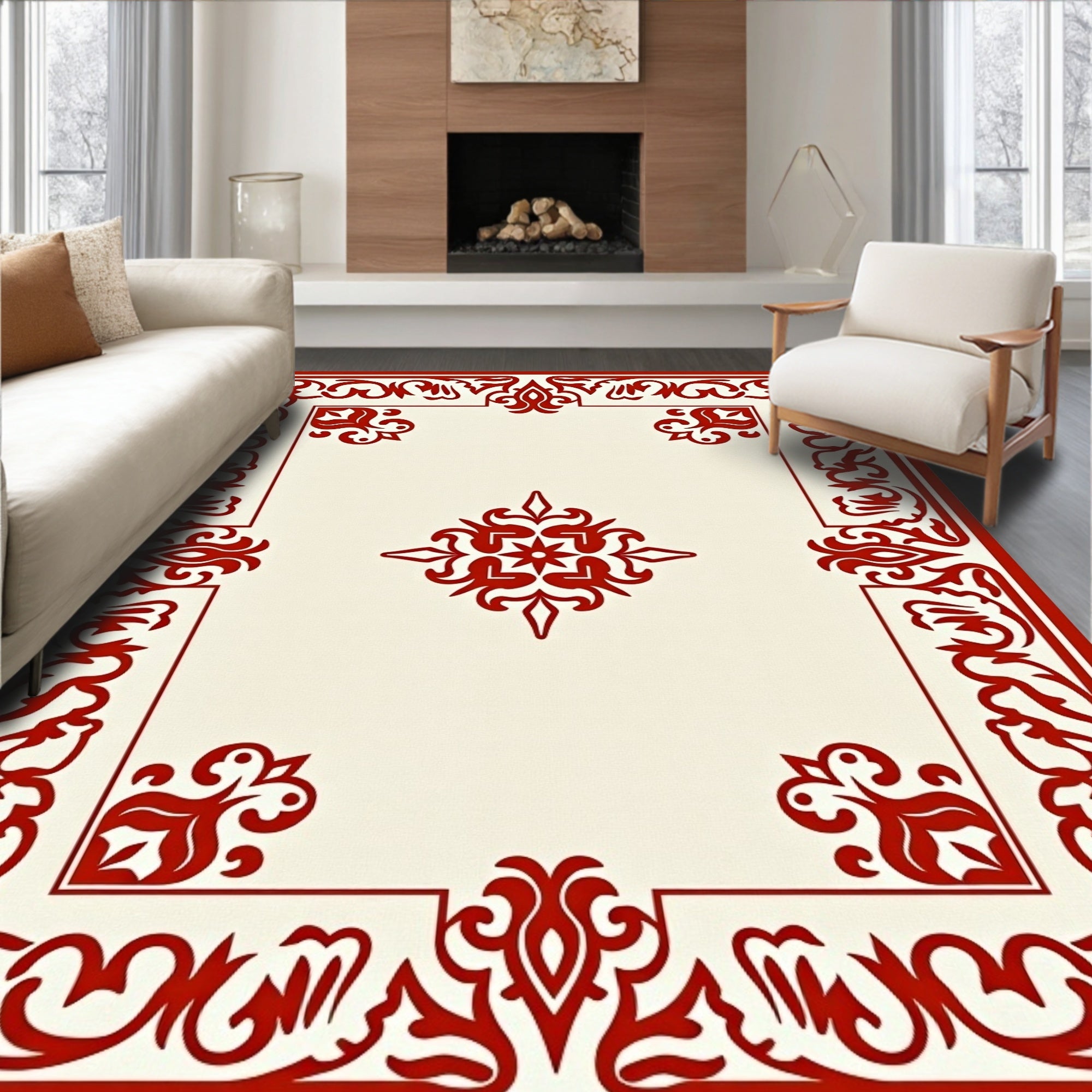 Crimson Elaborate Corner Medallion Rug