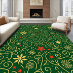 Emerald Green Gold Swirl Snowflake Stars Rug
