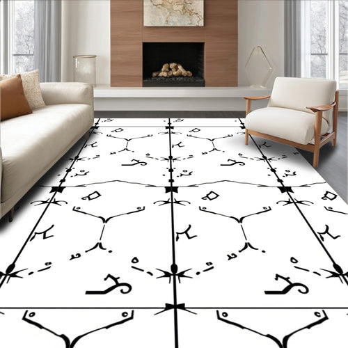 Black And White Geometric Organic Elements Rug