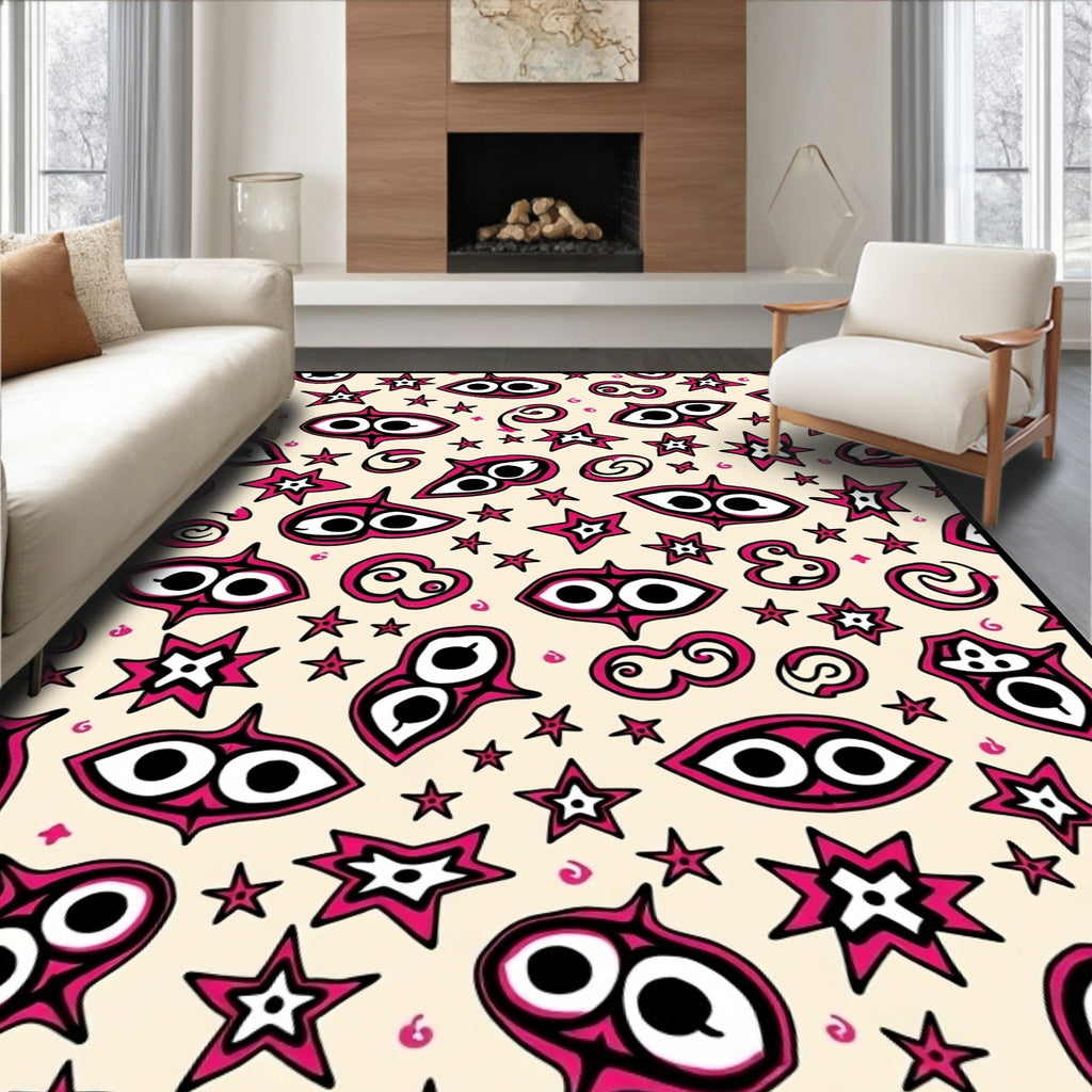 Whimsical Pink and Cream Cartoon Eyes Rug