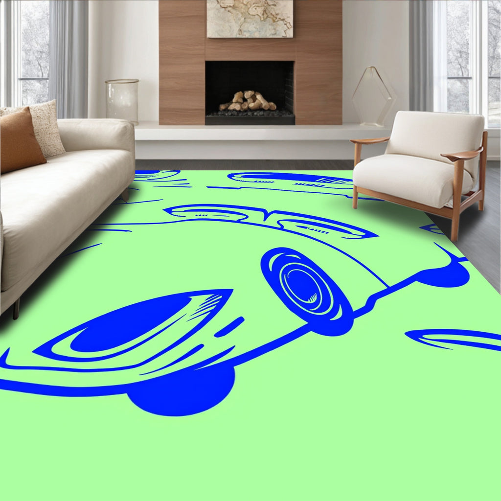 Bright Blue Abstract Car Lines Rug