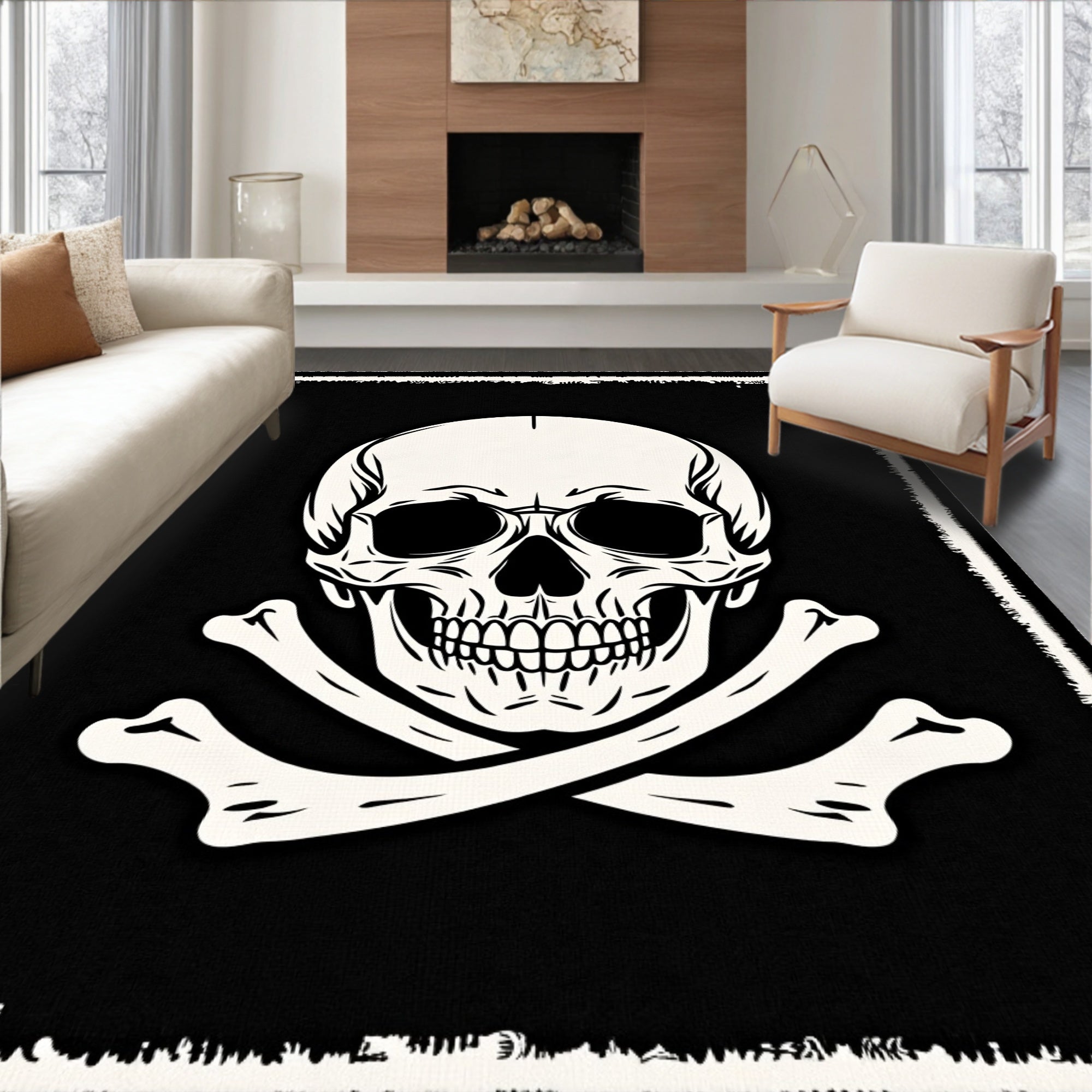 Black White Skull Crossbones Emblem Rug