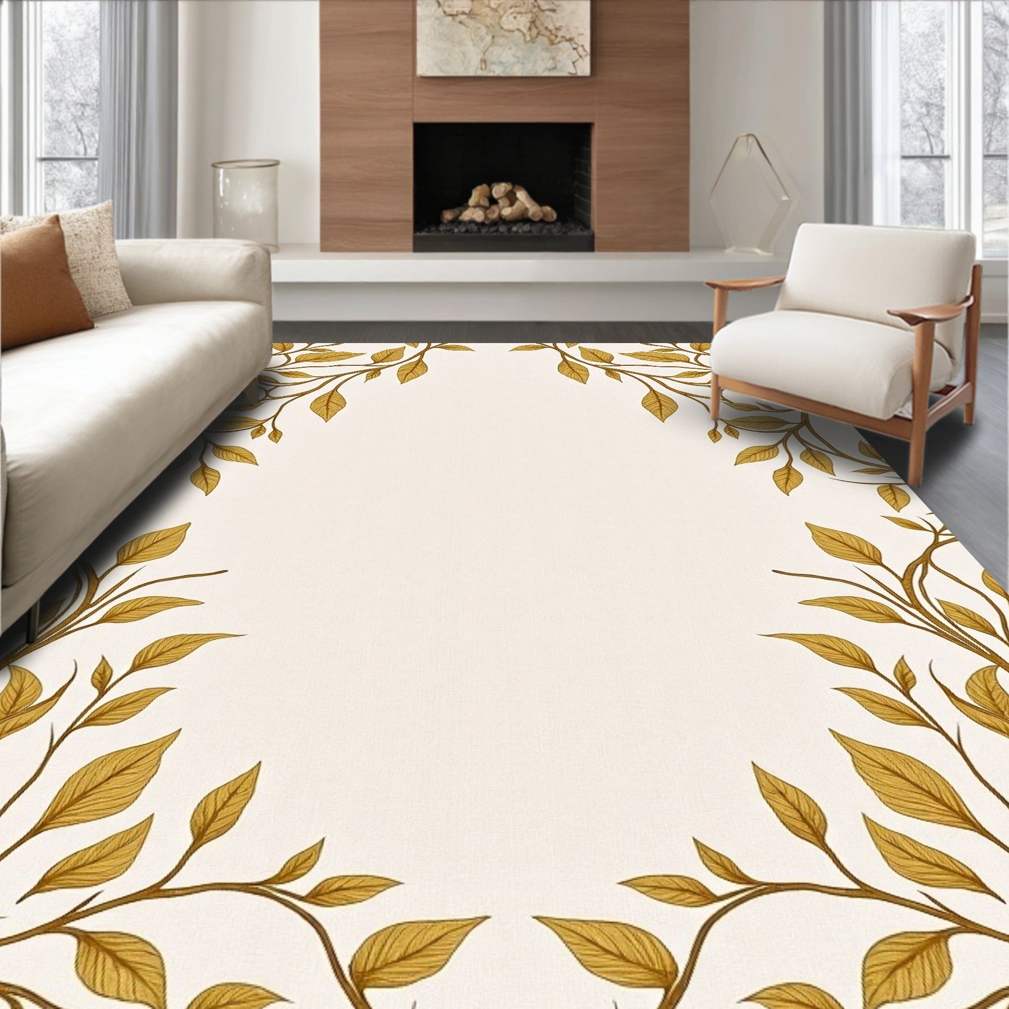 Golden Vine Border Contemporary Rug
