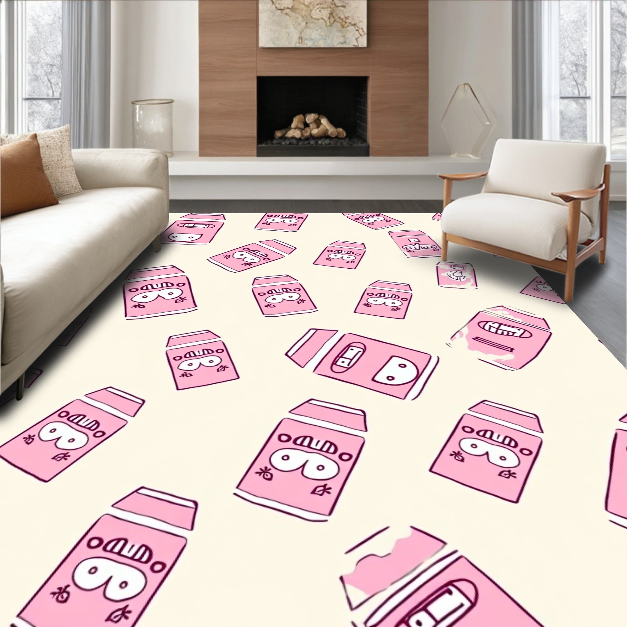 Pink Cartoonish Rectangles Scattered Rug