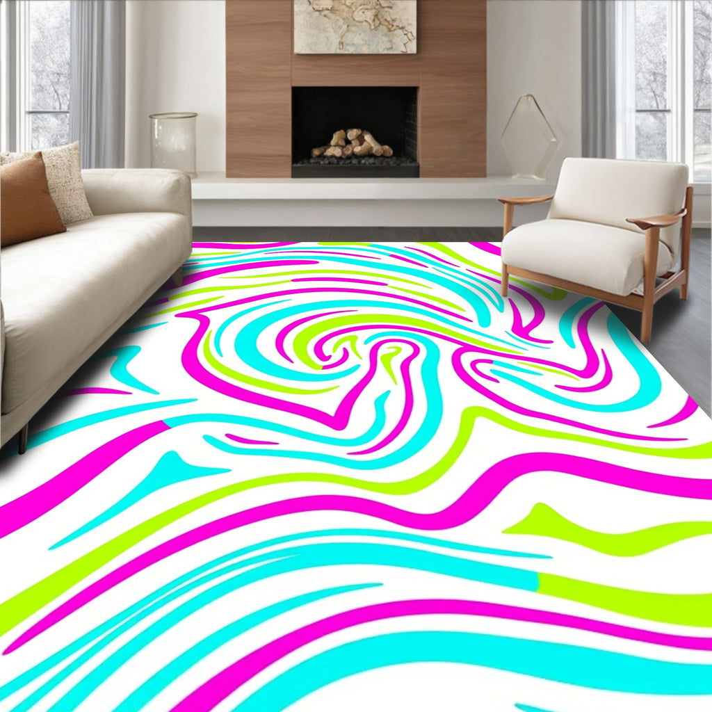 Vivid Neon Swirl Abstract Rug