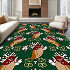 Emerald Green Whimsical Reindeer Medallion Rug