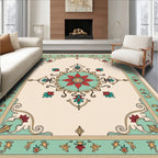 Elegant Teal Red Floral Medallion Rug