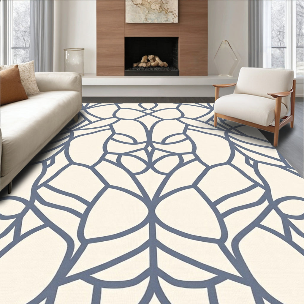 Navy Blue Overlay Art Deco Lines Rug
