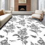 Classic Black White Rose Butterfly Garden Rug