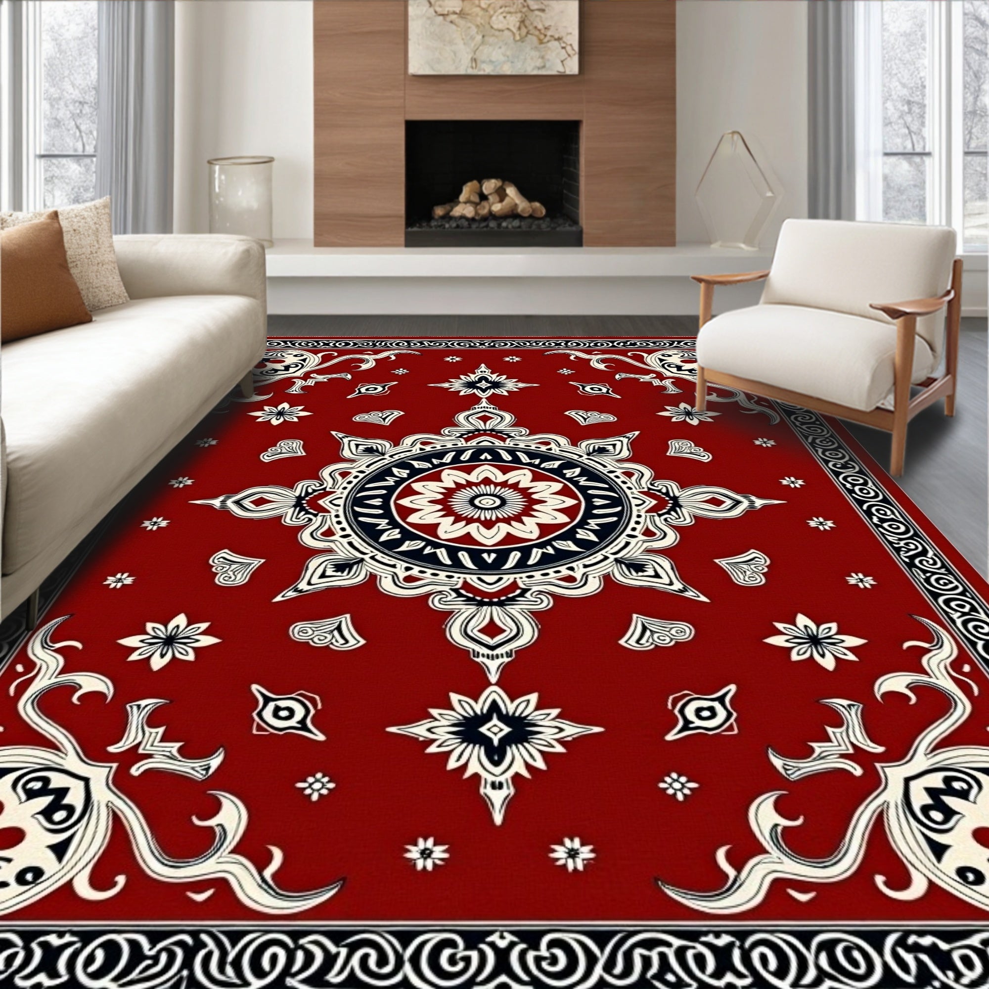 Crimson Tribal Mandala Floral Rug