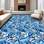 Whimsical Blue Abstract Woodland Creatures Rug