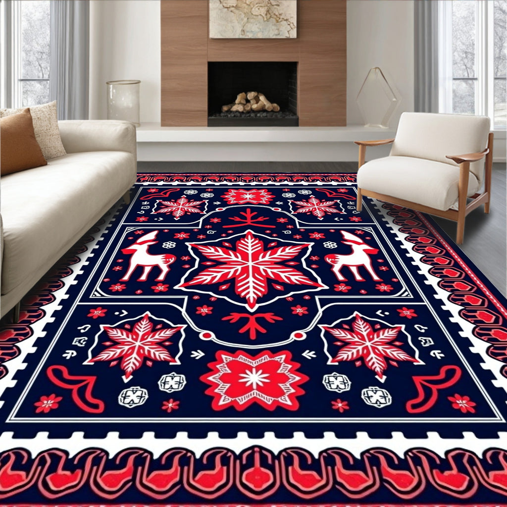 Crimson Deer Floral Starburst Medallion Rug
