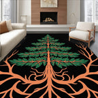 Green Tree Rooted Black Background Art Rug