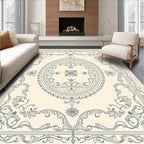 Ornate Blue Floral Scrollwork Medallion Rug