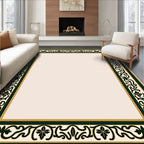 Elegant Ivory Scrollwork Vine Border Rug