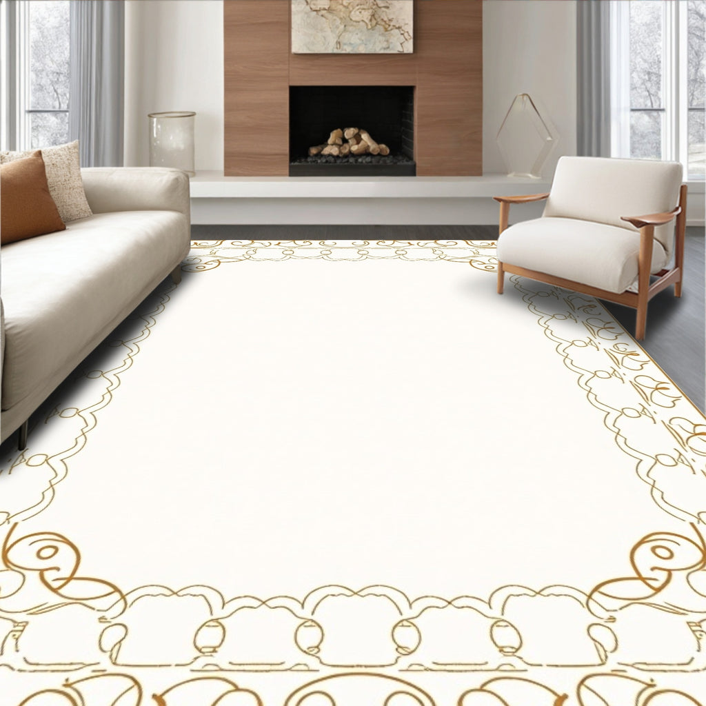 Ornate Golden Flourish Border Rug