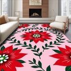 Bold Red Floral Vines Pink Background Rug