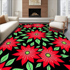 Bold Red Floral Garden Black Ground Rug