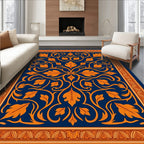 Golden Leaf Scrollwork Navy Rug