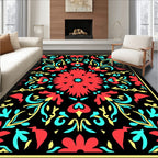 Vibrant Red Floral Symmetry Medallion Rug