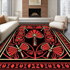 Crimson Black Fan Lotus Art Deco Rug
