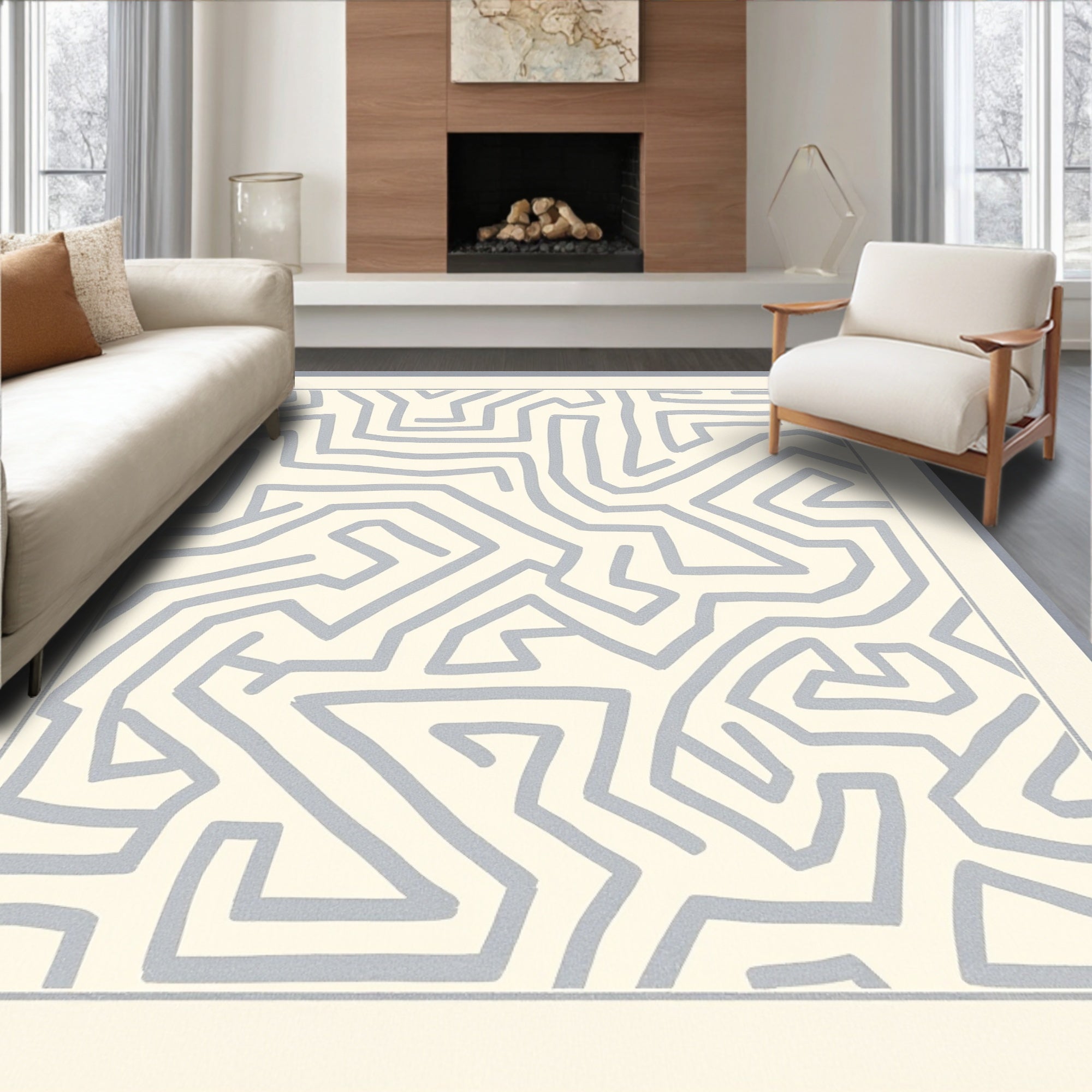 Pale Gray Labyrinth Lines Rug
