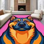 Vibrant Blue Orange Dog Portrait Rug