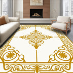 Ornate Gold Scrollwork Floral Medallion Rug