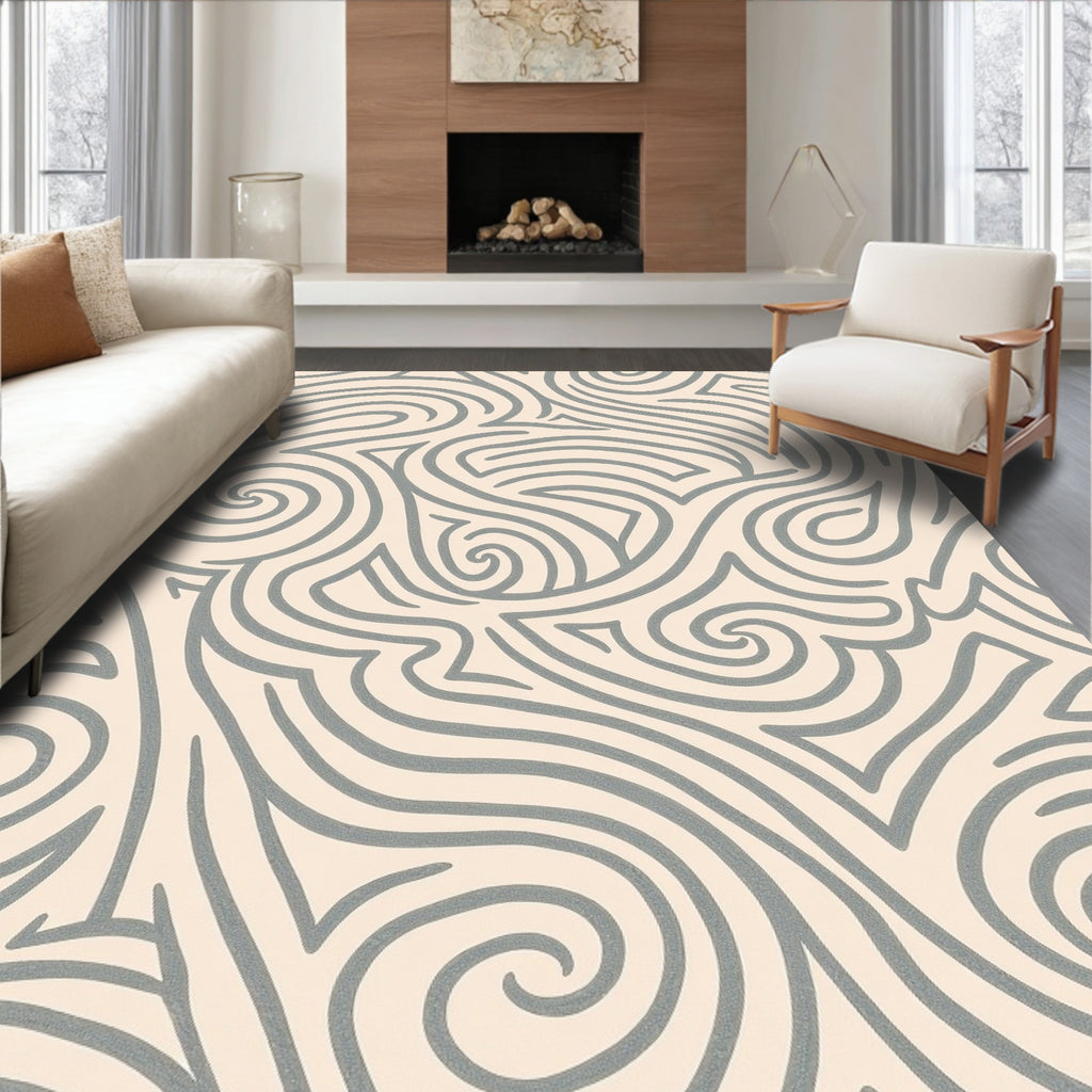 Subtle Gray Swirl Abstract Rug