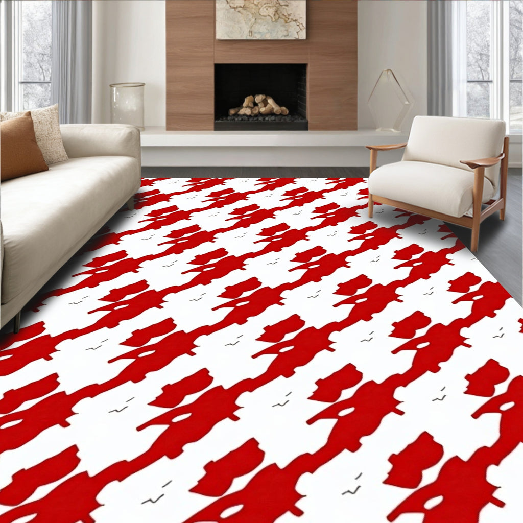 Vibrant Red Abstract Organic Shape Rug