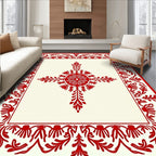 Bold Scarlet Floral Vine Border Rug