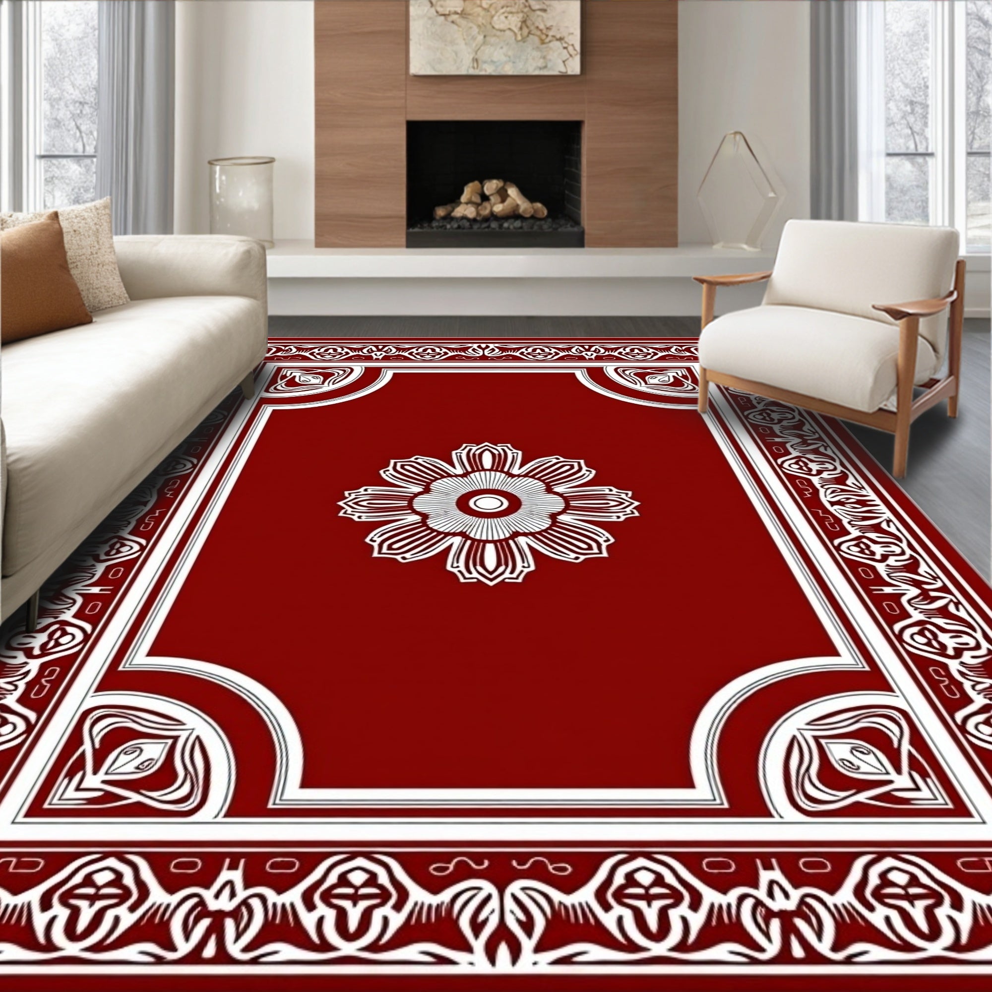 Classic Crimson Floral Medallion Rug