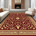 Deep Red Gold Filigree Scrollwork Rug