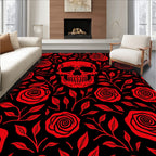 Dark Red Skull Rose Garden Rug