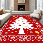 Red White Christmas Tree Ornaments Snowflakes Rug